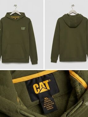 Mens Olive Green CAT Hooded Pullover